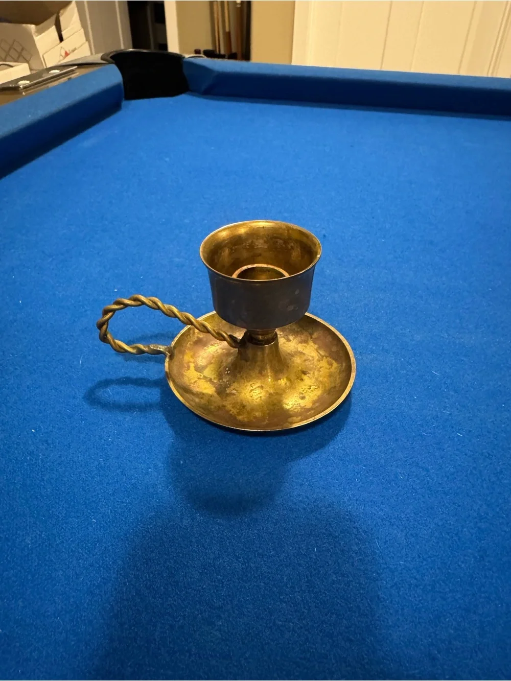 Vintage Brass Taper Candle Holder with Twisted Handle - Brass